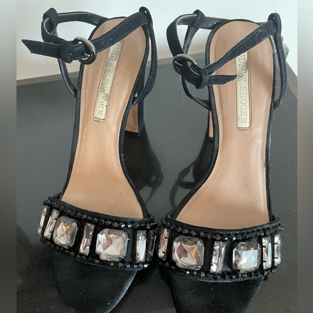 Black Open Toe Crystal Enhanced Heels SZ 9 1/2 Women’s